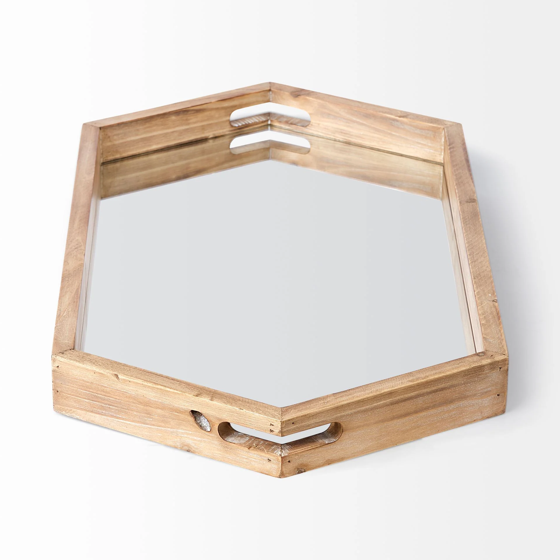 Natural Polished Wood Mirror Glass Lined Top Tray By Homeroots - Image 3