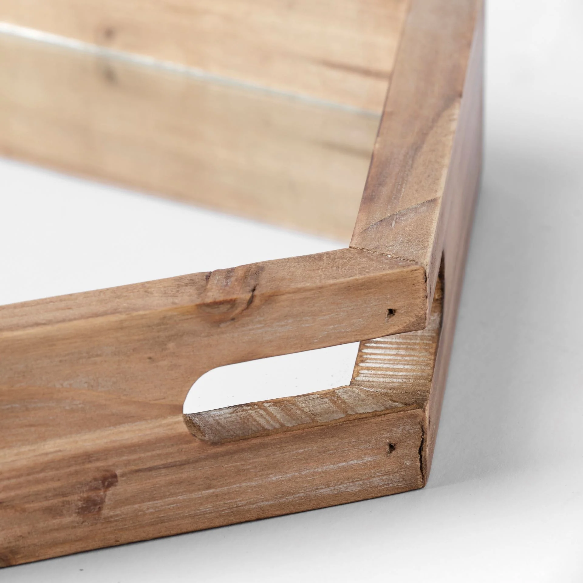 Natural Polished Wood Mirror Glass Lined Top Tray By Homeroots - Image 4