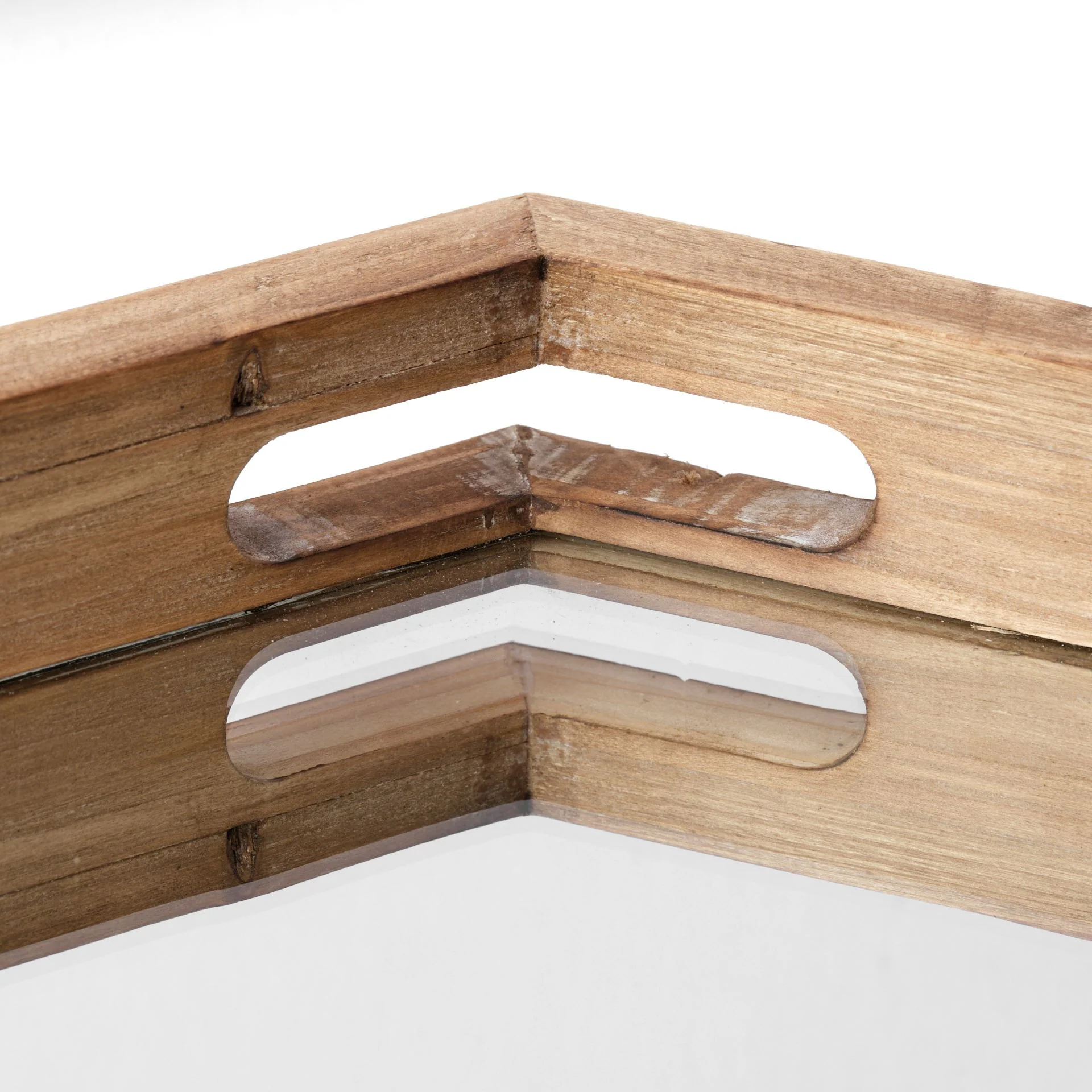 Natural Polished Wood Mirror Glass Lined Top Tray By Homeroots - Image 5