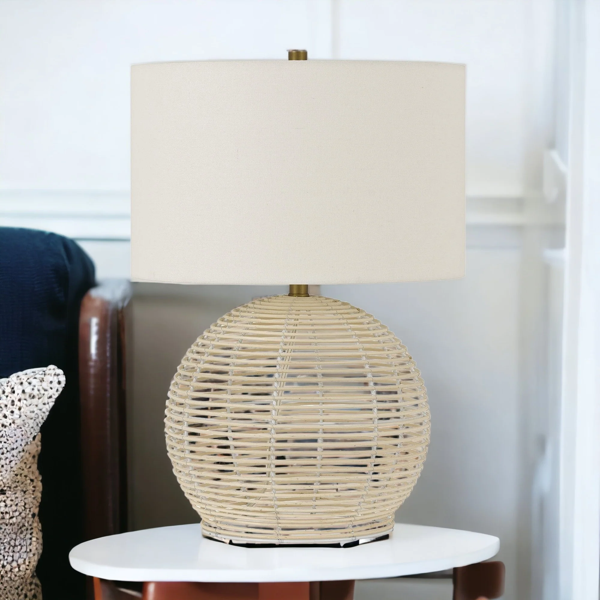 Natural Rattan Table Lamp With White Drum Shade By Homeroots - Image 2