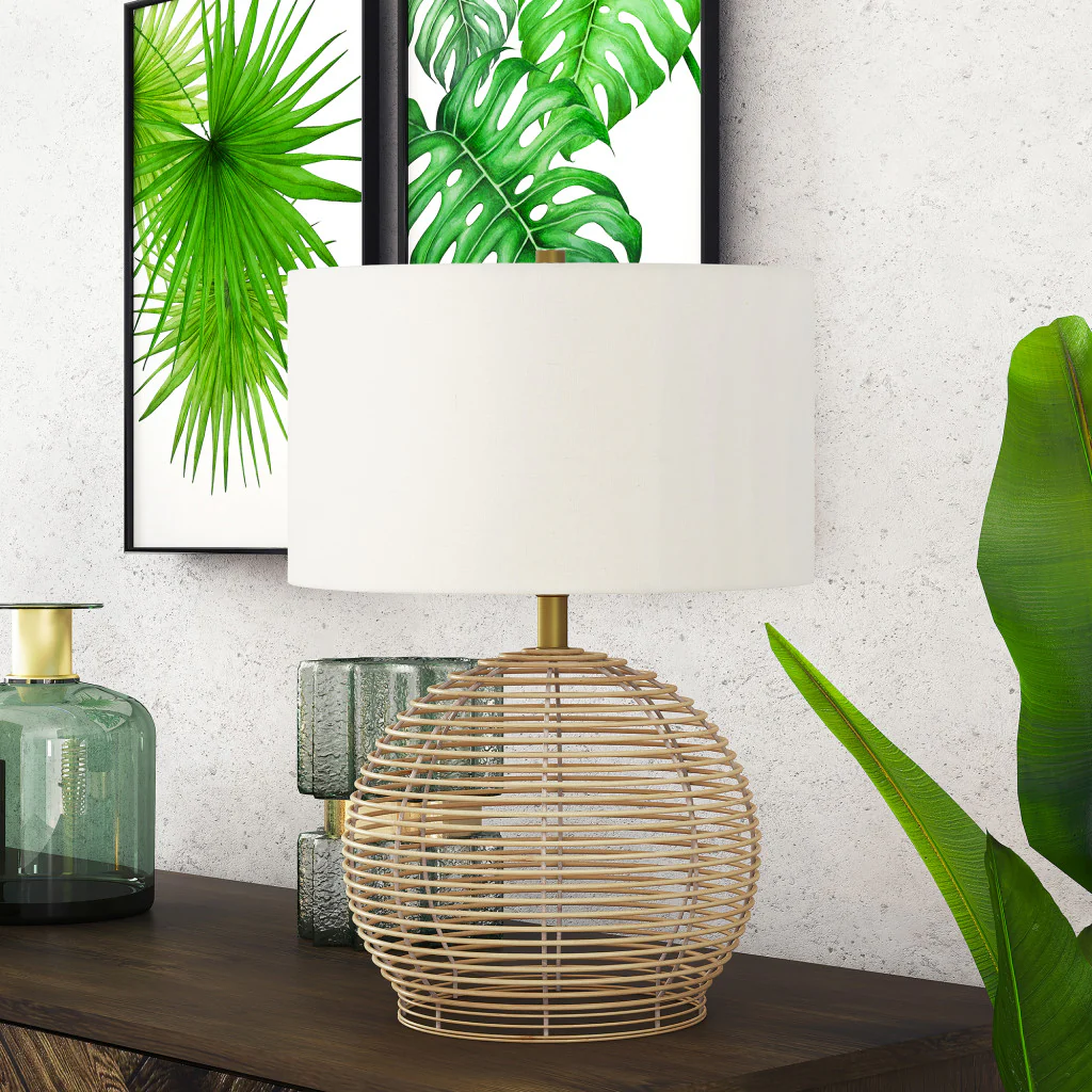 Natural Rattan Table Lamp With White Drum Shade By Homeroots - Image 5