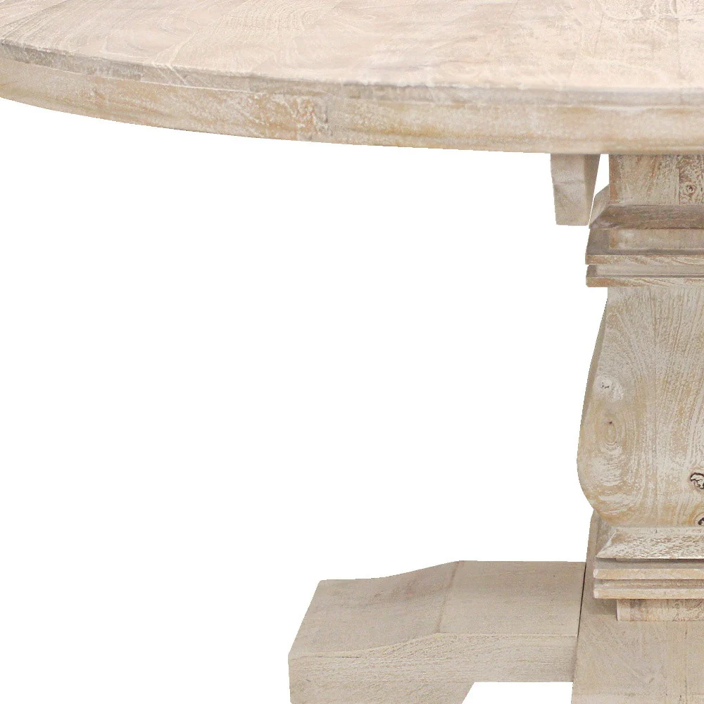 Natural Rounded Solid Wood Pedestal Base Dining Table By Homeroots - Image 5