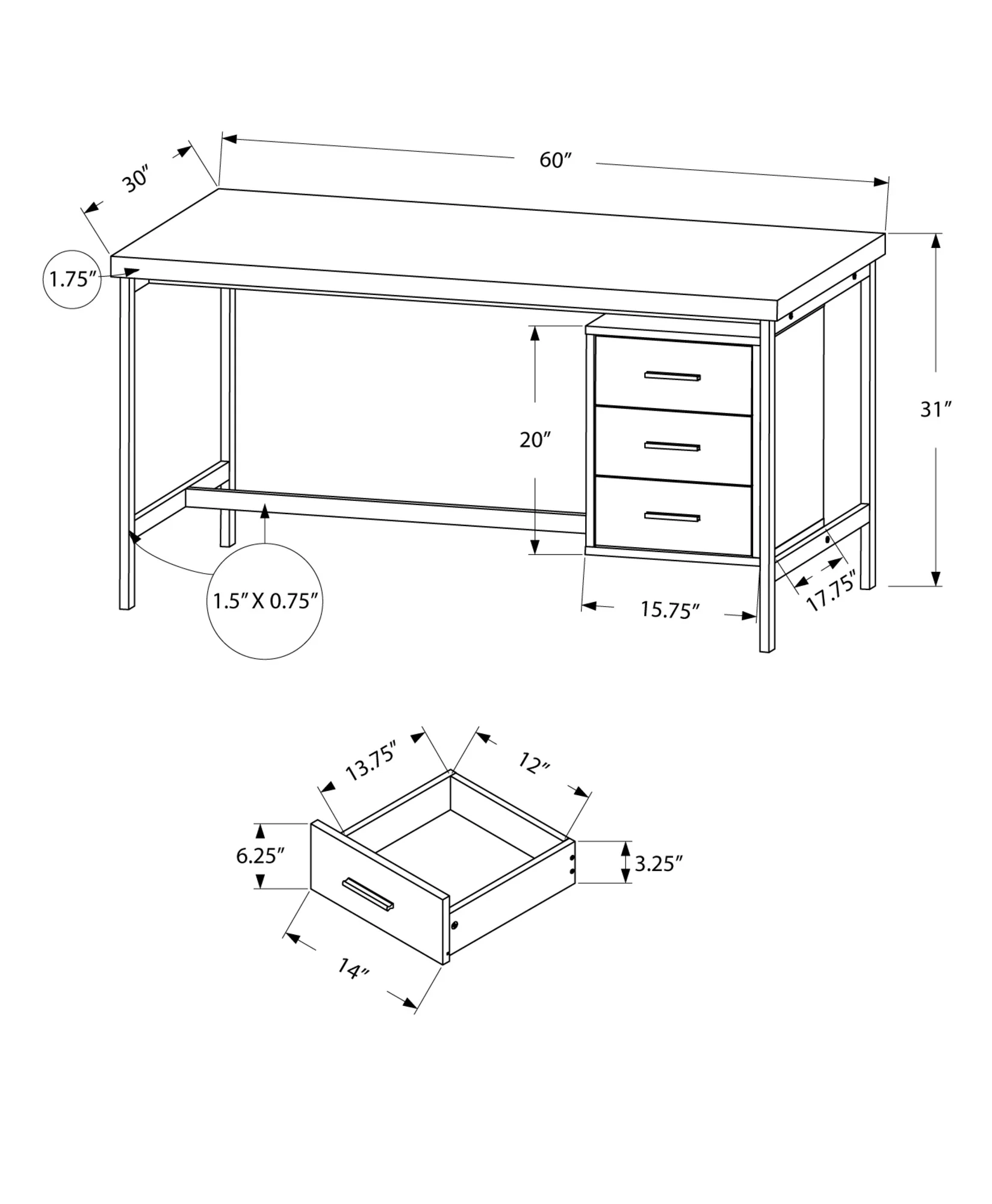 Natural Silver Particle Board Hollow Core Metal Computer Desk With A Hollow Core By Homeroots - Image 3