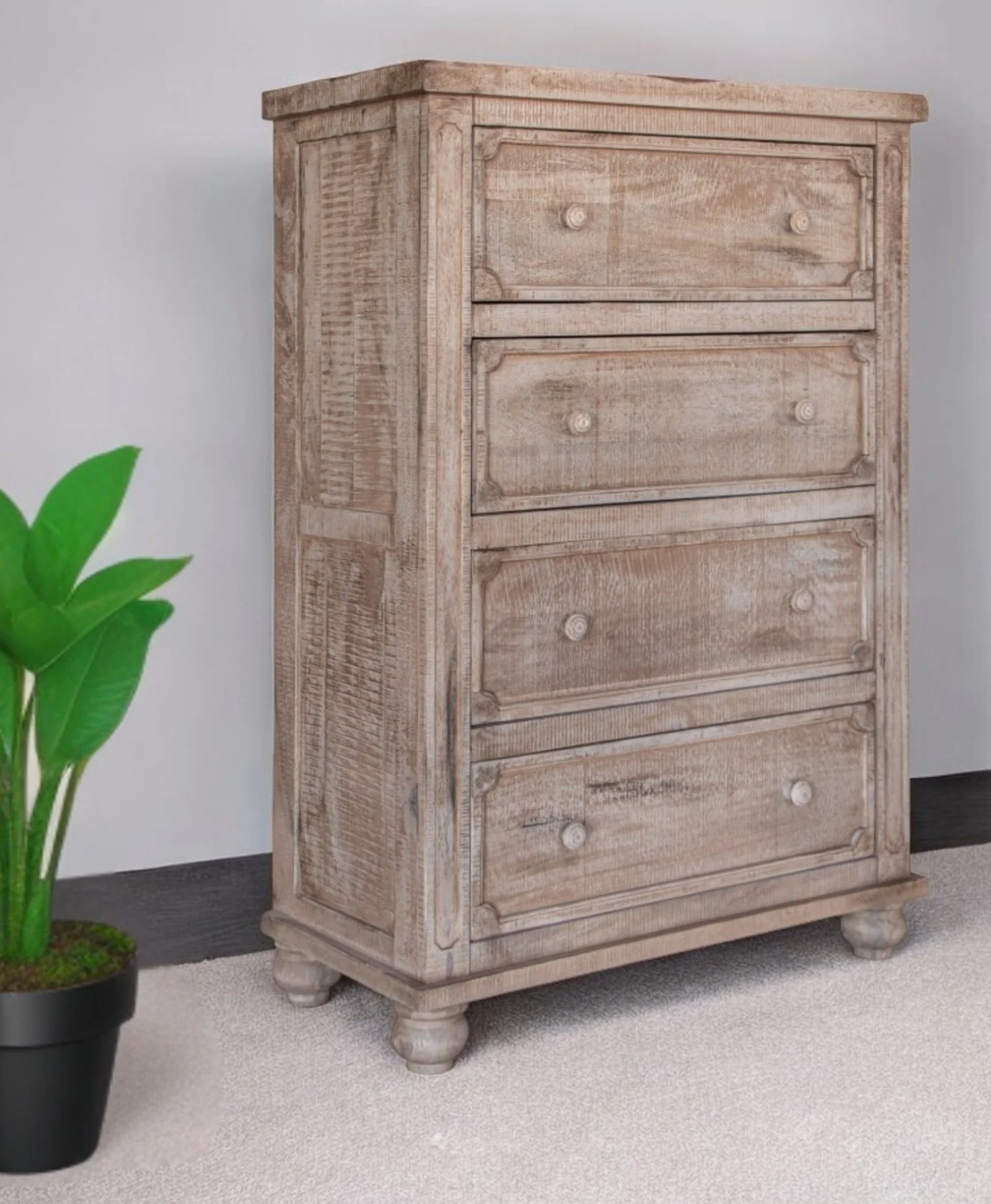 Natural Solid Wood Four Drawer Chest By Homeroots - Image 5