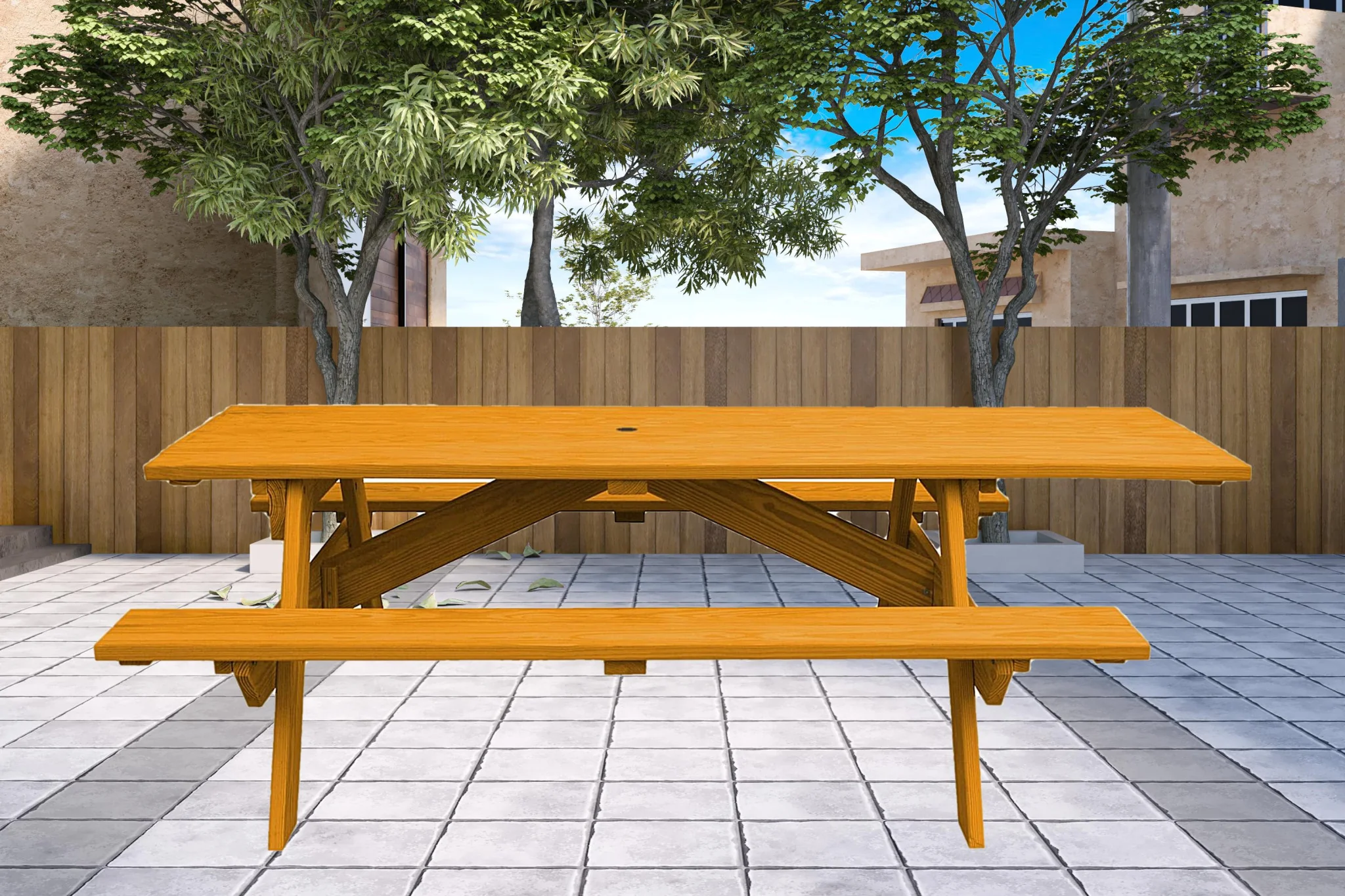 Natural Solid Wood Outdoor Picnic Table Umbrella Hole By Homeroots - Image 2