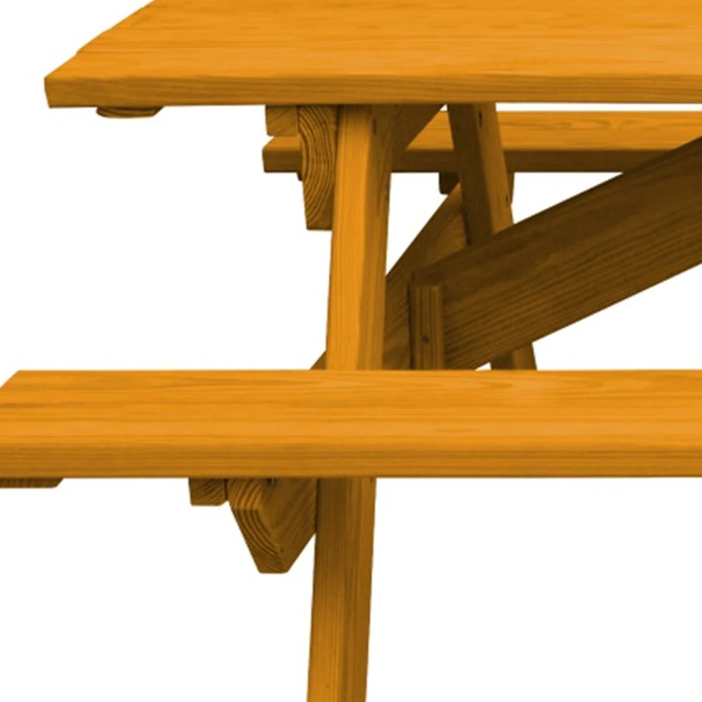 Natural Solid Wood Outdoor Picnic Table Umbrella Hole By Homeroots - Image 4