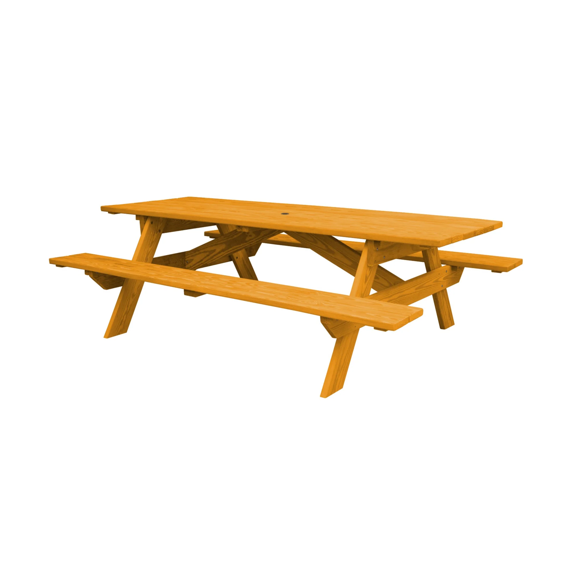 Natural Solid Wood Outdoor Picnic Table with Umbrella Hole By Homeroots - Image 3