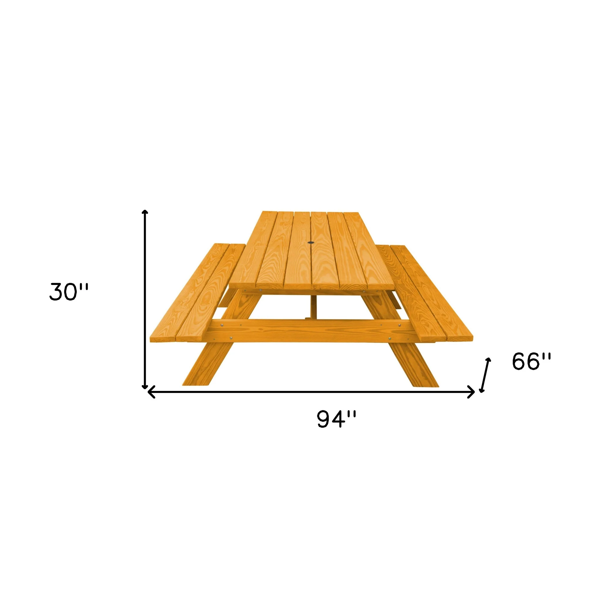 Natural Solid Wood Outdoor Picnic Table with Umbrella Hole By Homeroots - Image 4