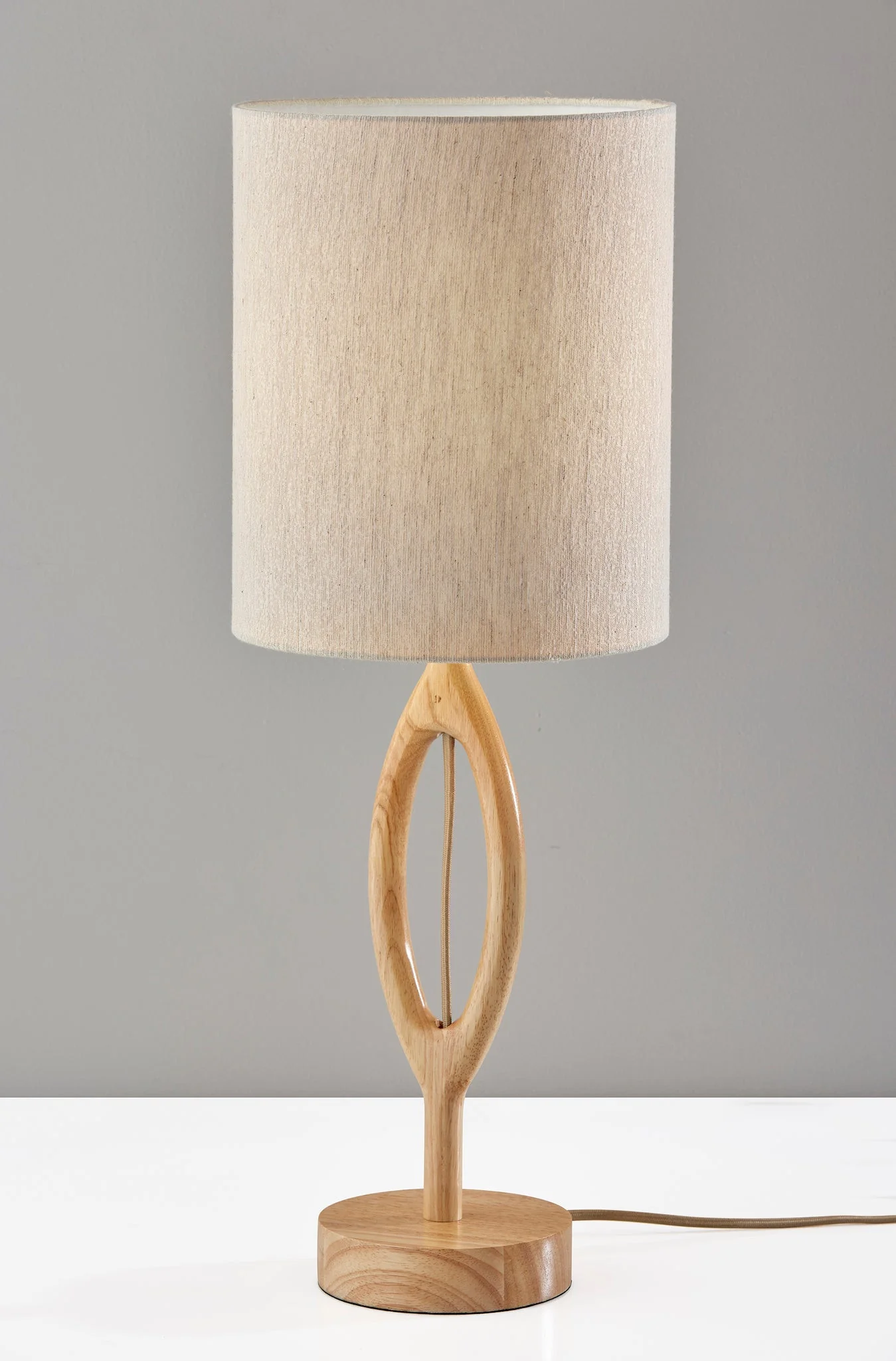 Natural Solid Wood Round Table Lamp With Beige Drum Shade By Homeroots - Image 3