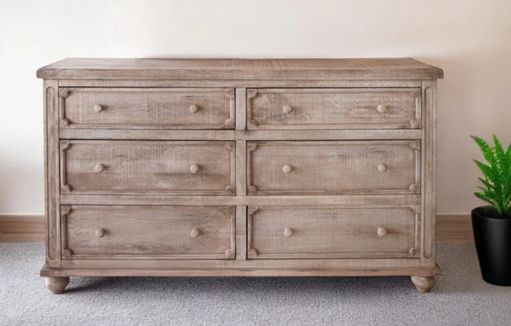 Natural Solid Wood Six Drawer Double Dresser By Homeroots - Image 2