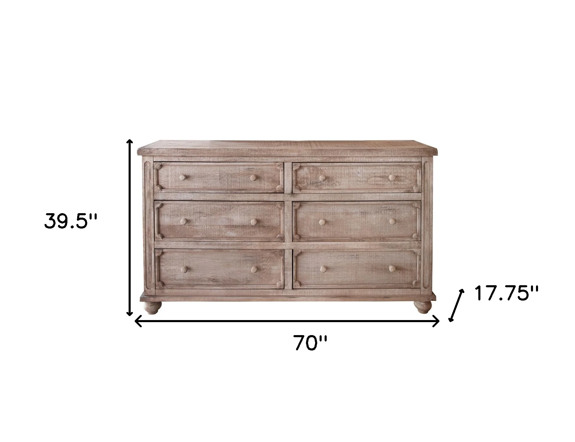 Natural Solid Wood Six Drawer Double Dresser By Homeroots - Image 5