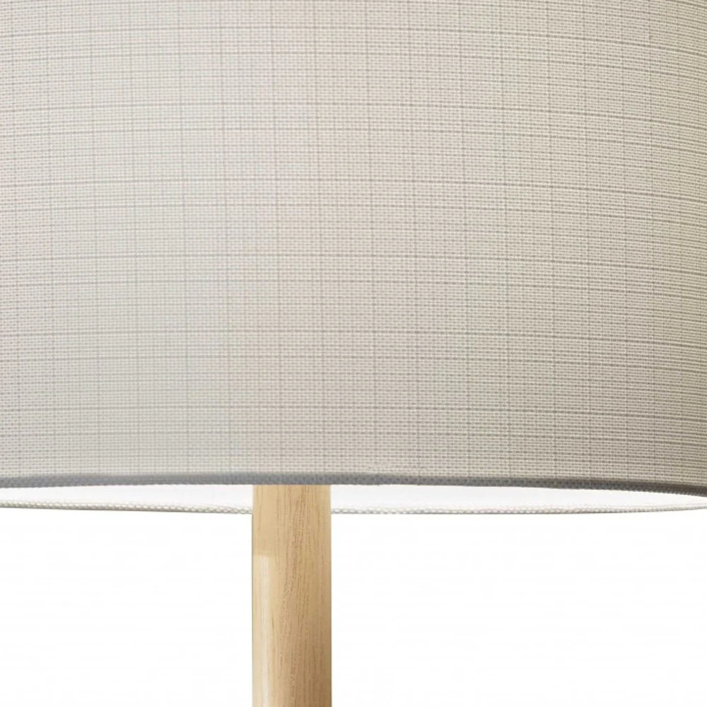 Natural Solid Wood Table Lamp With Gray Drum Shade By Homeroots - Image 2