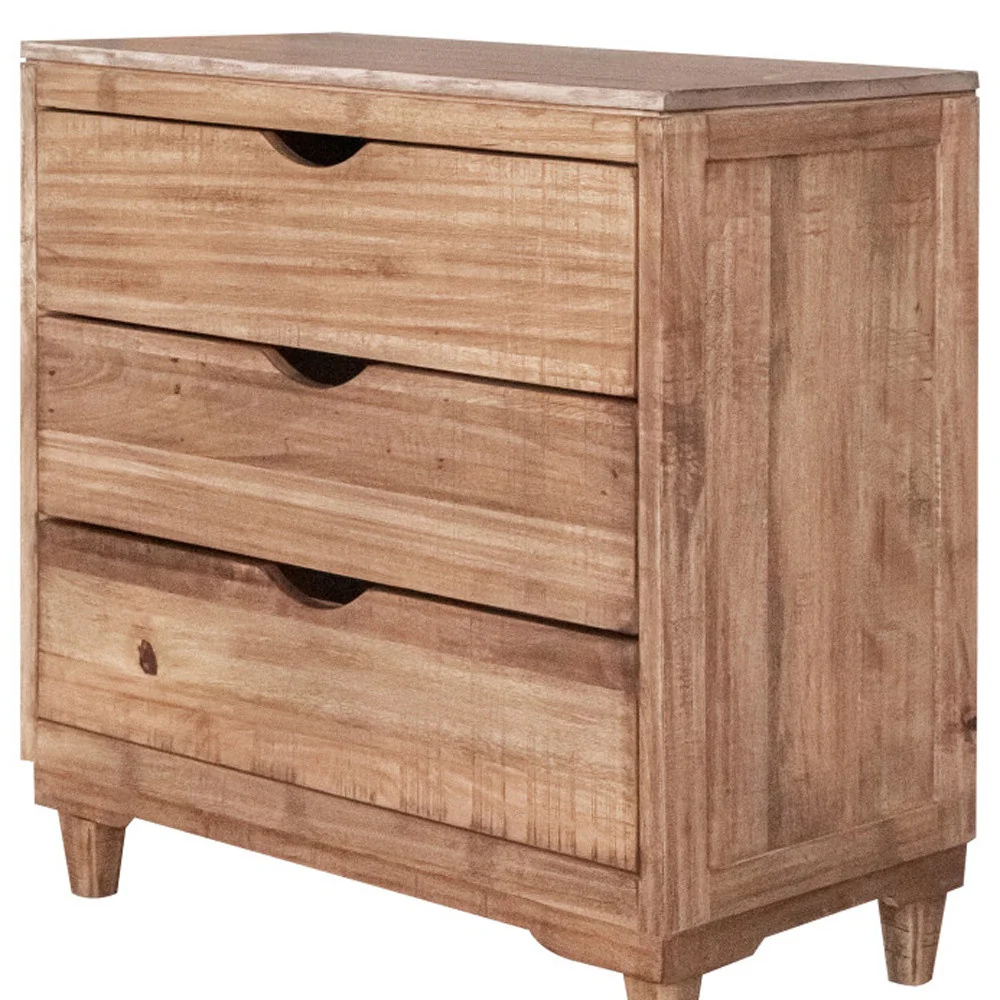 Natural Solid Wood Three Drawer Chest By Homeroots - Image 3