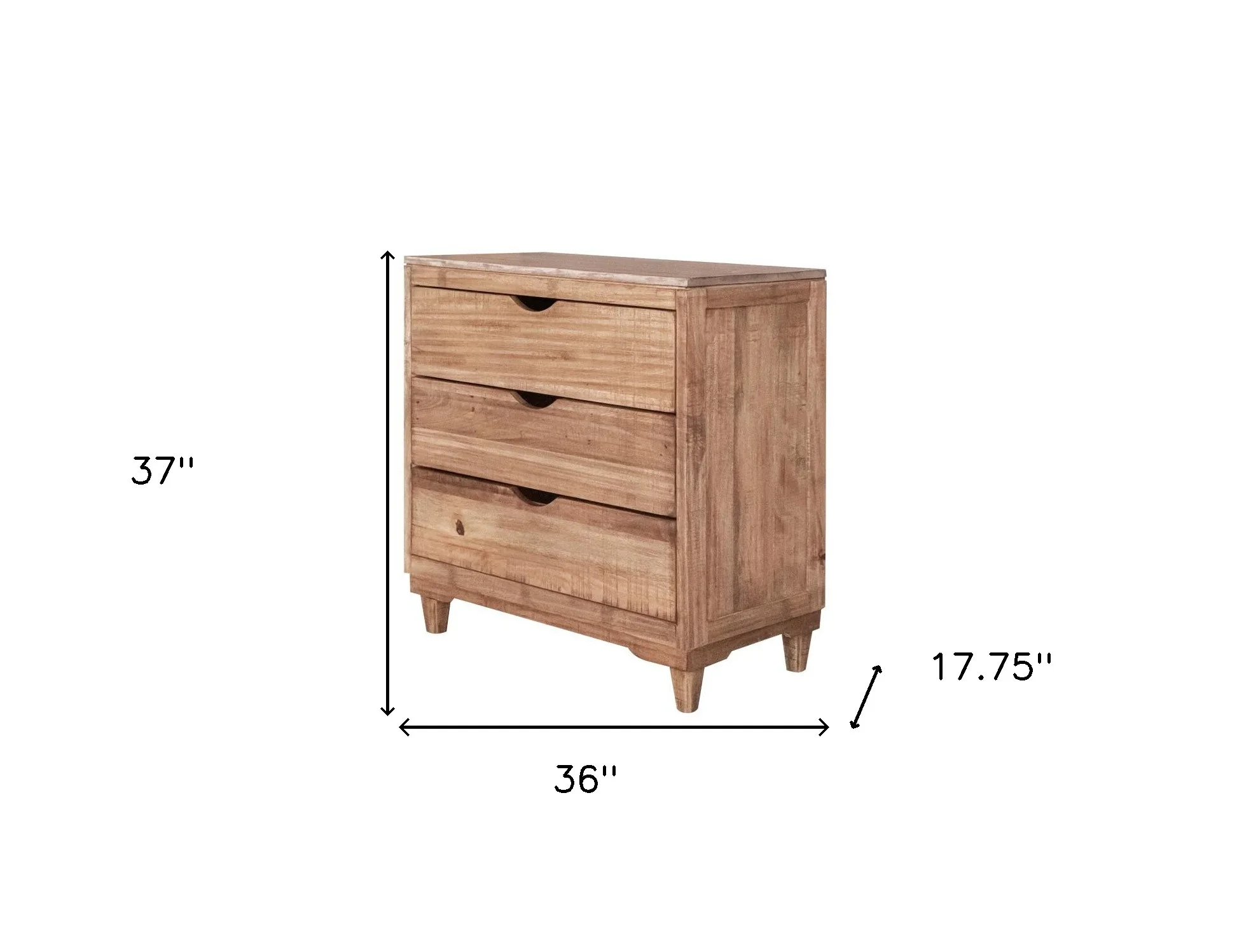 Natural Solid Wood Three Drawer Chest By Homeroots - Image 4
