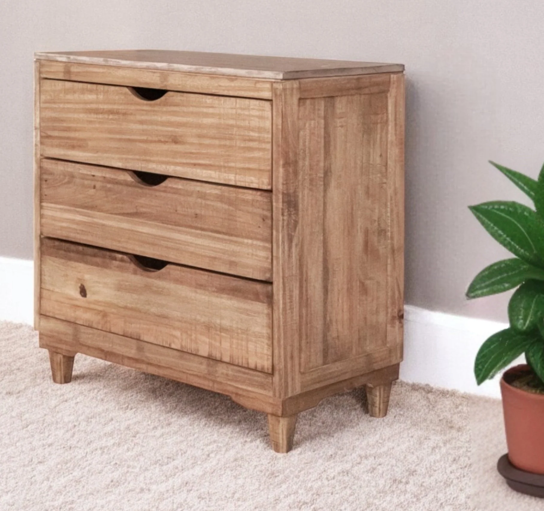 Natural Solid Wood Three Drawer Chest By Homeroots - Image 5