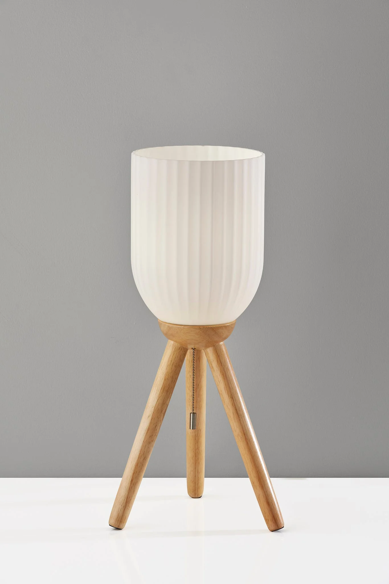 Natural Solid Wood Tripod Table Lamp With White Ribbed Glass Shade By Homeroots - Image 3