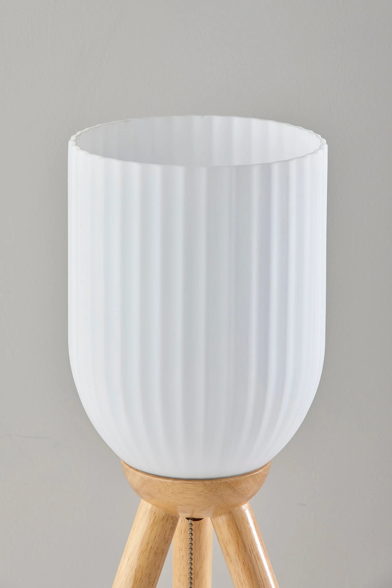 Natural Solid Wood Tripod Table Lamp With White Ribbed Glass Shade By Homeroots - Image 4