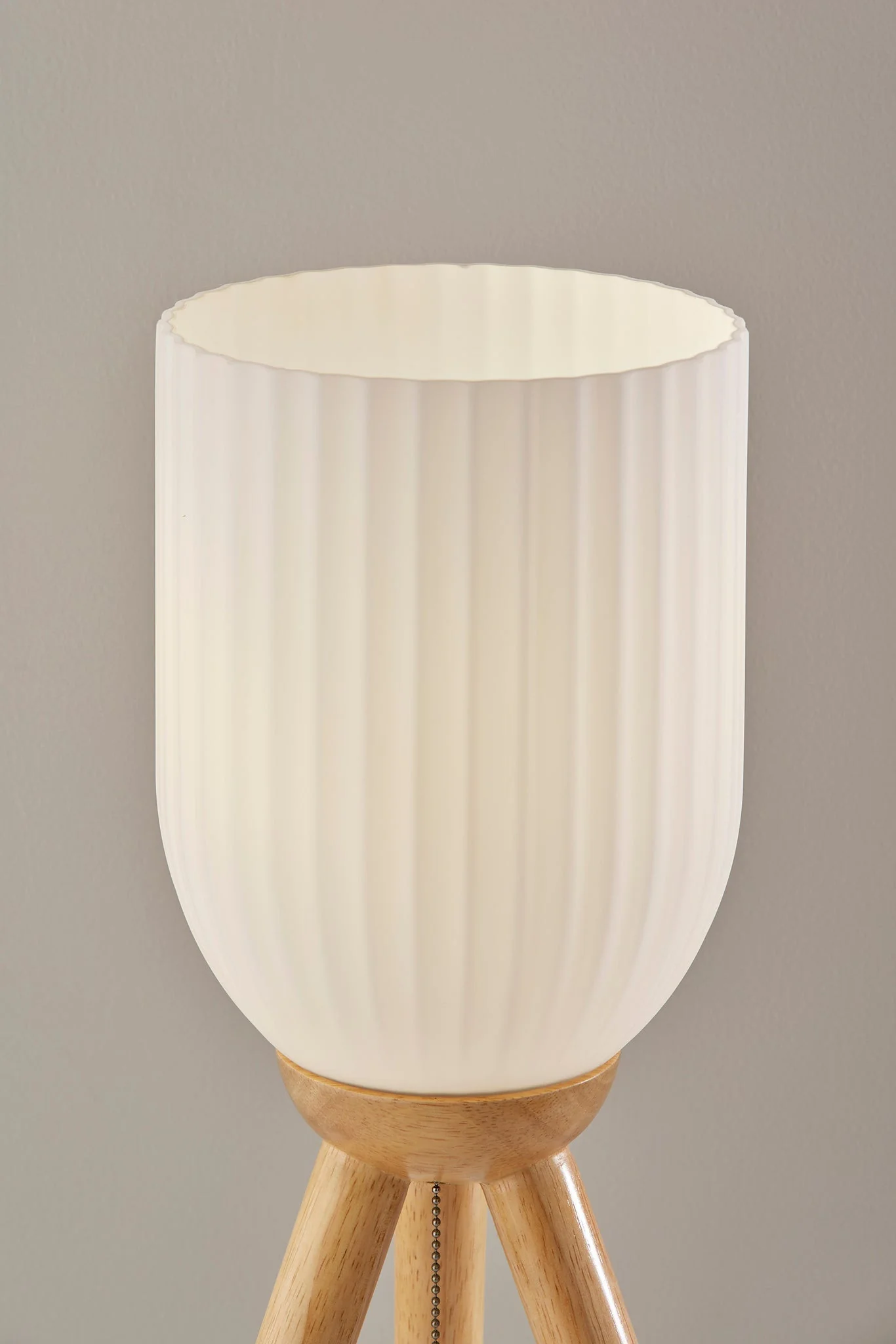 Natural Solid Wood Tripod Table Lamp With White Ribbed Glass Shade By Homeroots - Image 5
