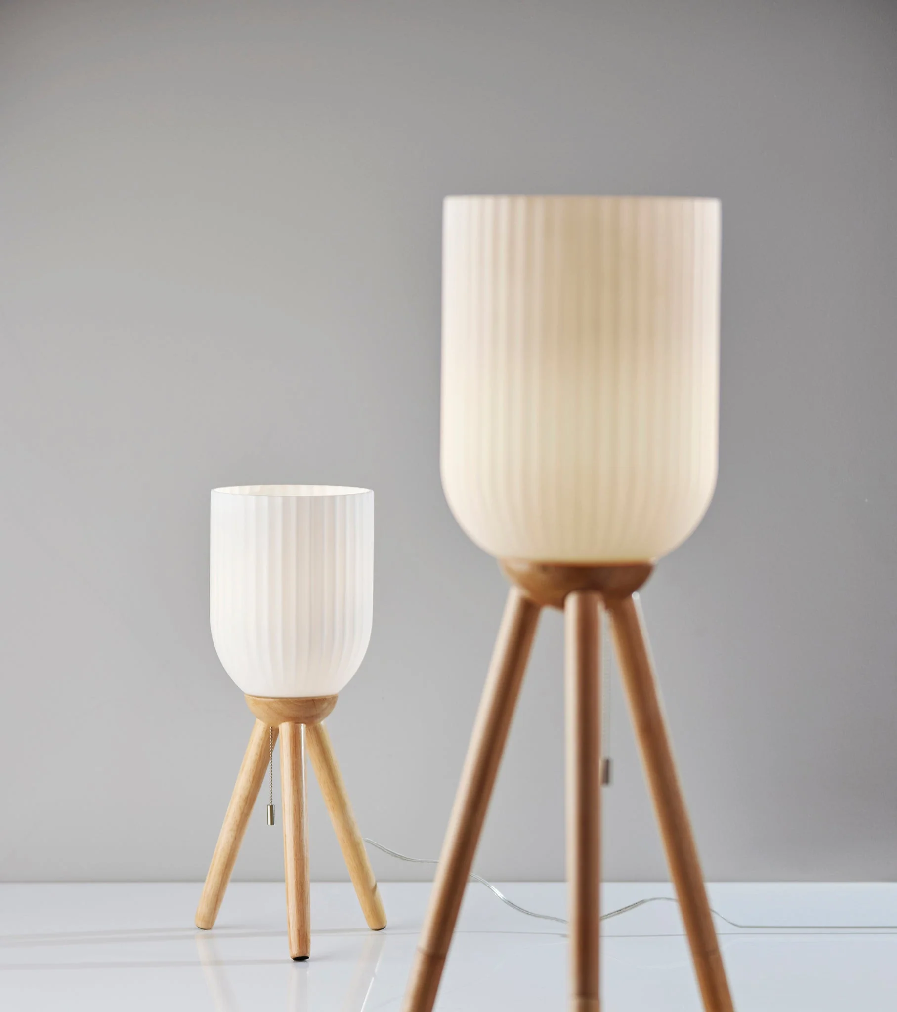 Natural Solid Wood Tripod Table Lamp With White Ribbed Glass Shade By Homeroots - Image 6