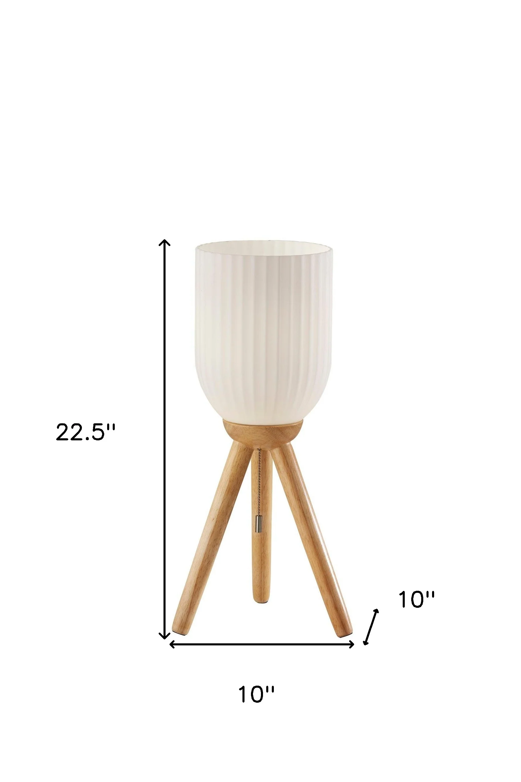 Natural Solid Wood Tripod Table Lamp With White Ribbed Glass Shade By Homeroots - Image 7