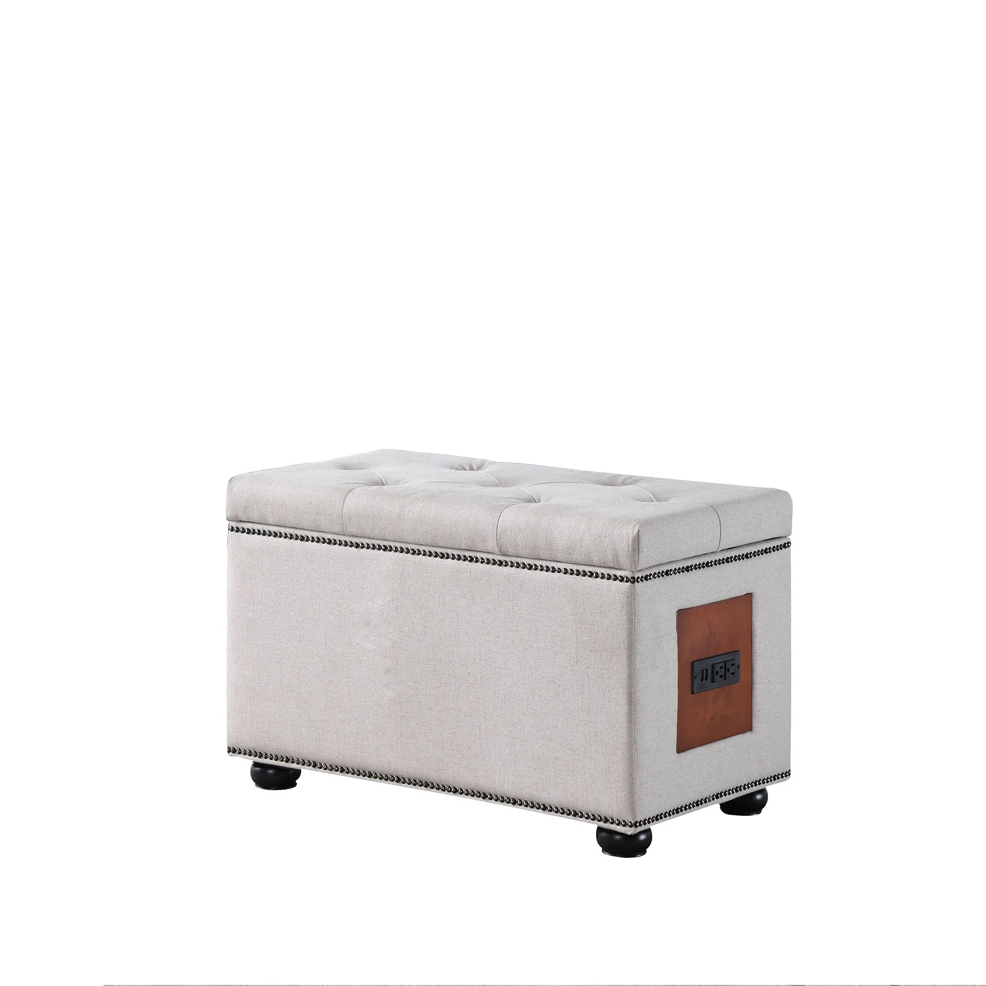Natural Tufted Storage Ottoman with Charging Station By Homeroots - Image 3