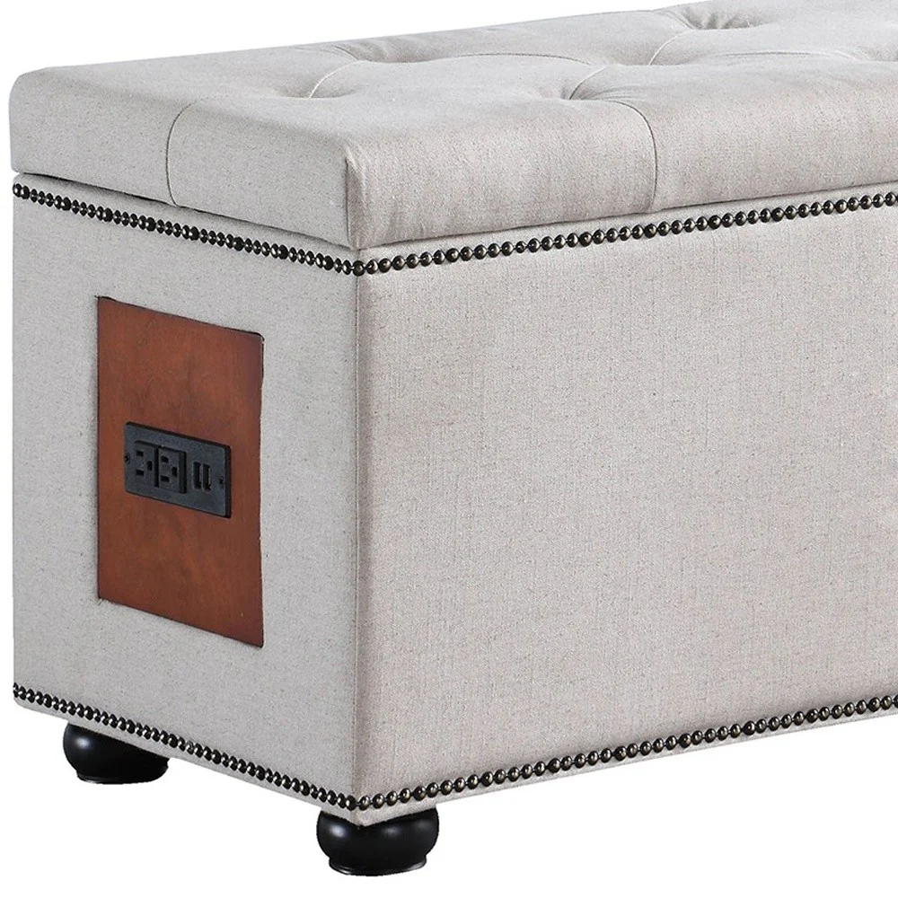 Natural Tufted Storage Ottoman with Charging Station By Homeroots - Image 4