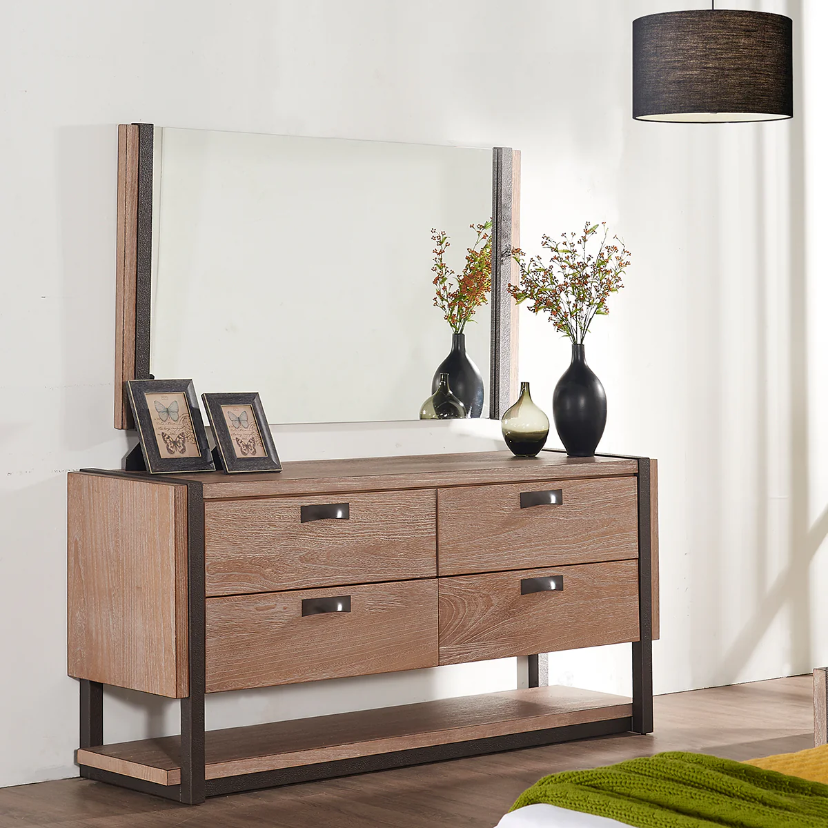 Natural Veneer Metal Mirror By Homeroots - Image 5