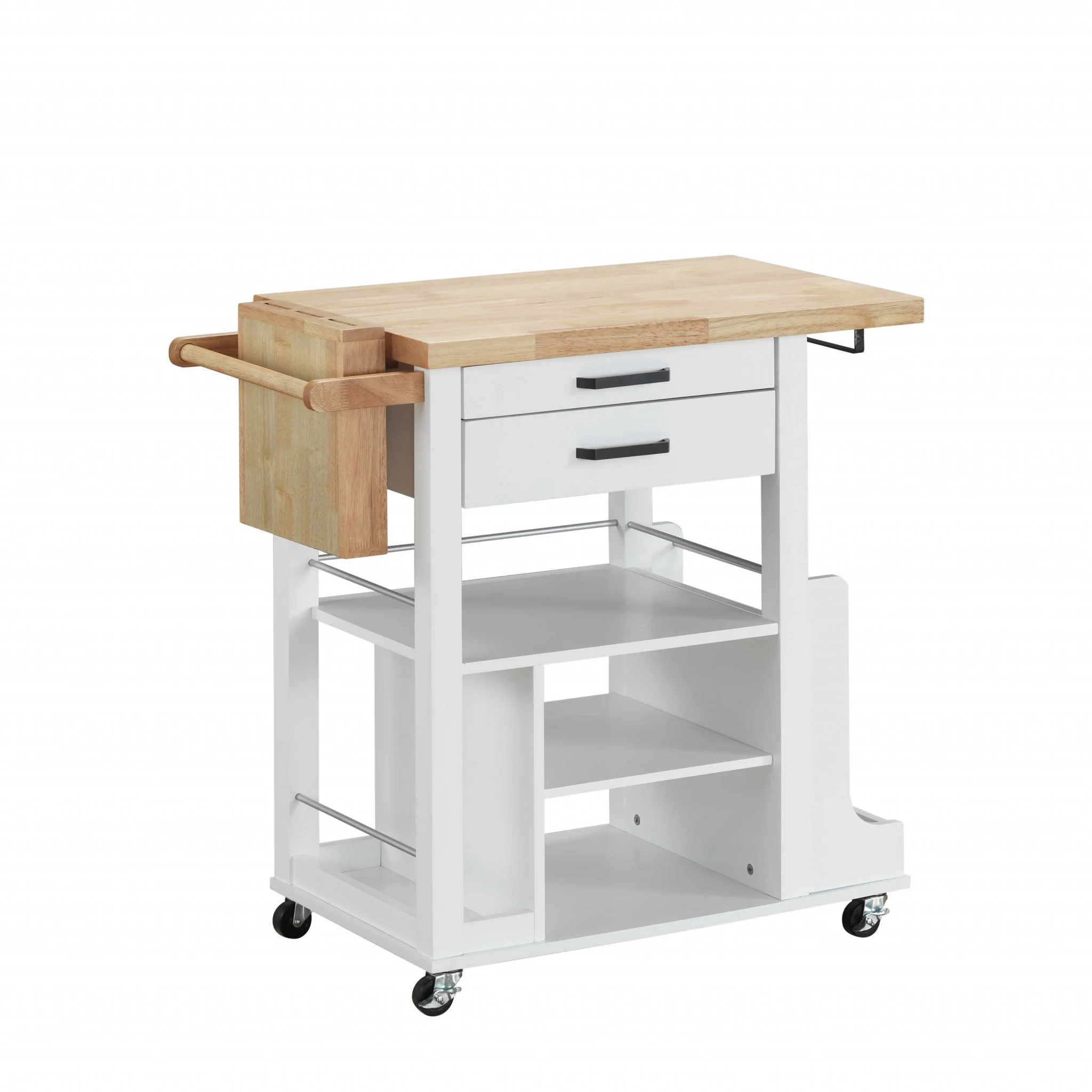 Natural White Wood Casters Kitchen Cart By Homeroots - Image 2