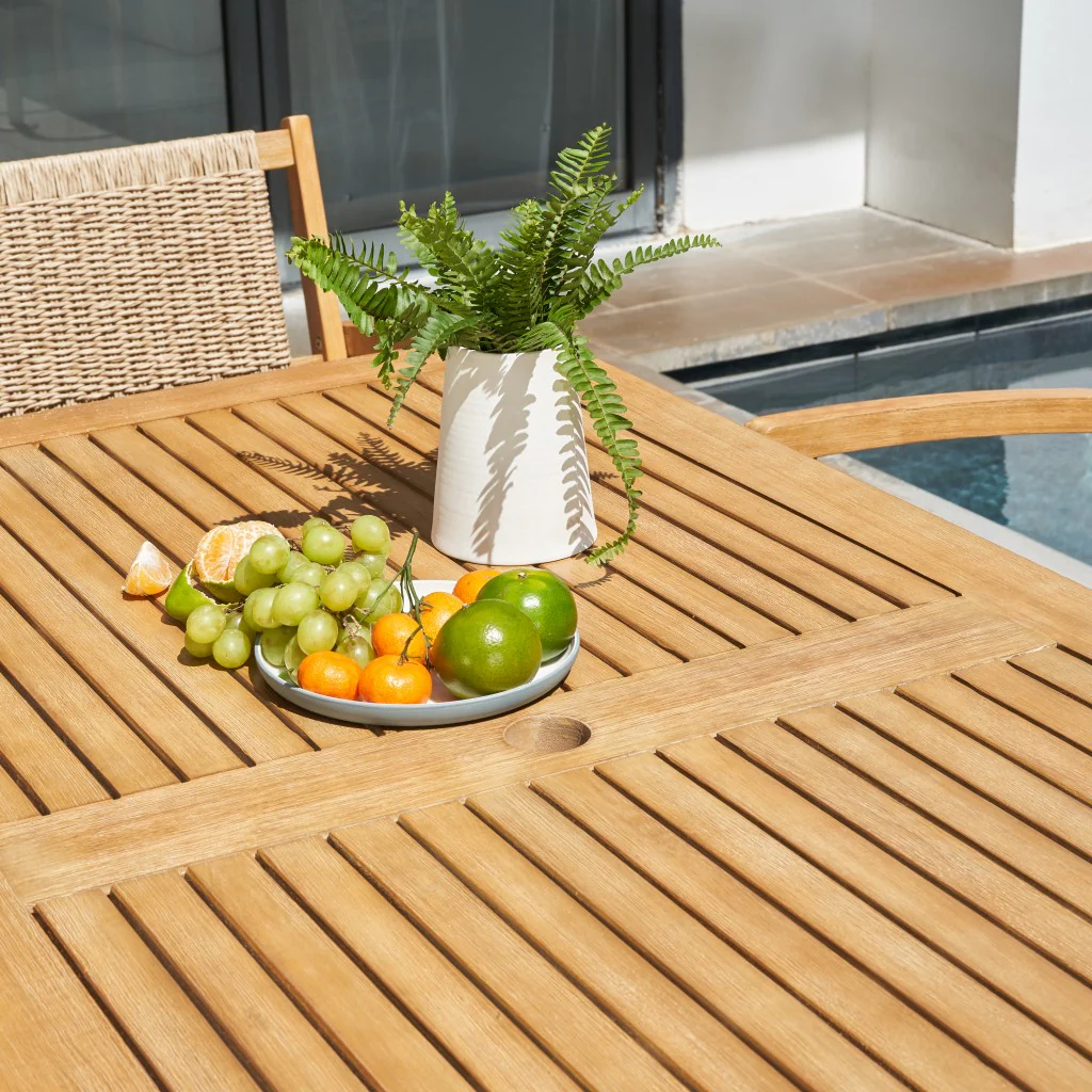 Natural Wood Dining Table with Slatted Top By Homeroots - Image 4