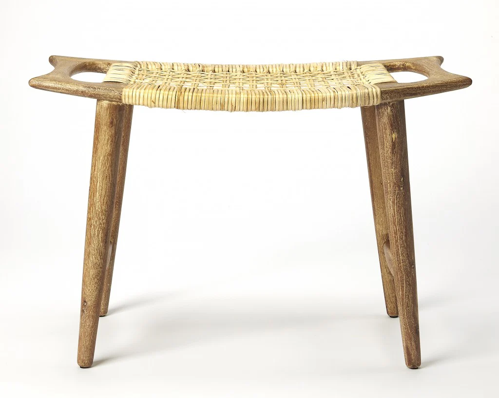 Natural Wood Finish Cane Stool By Homeroots - Image 2