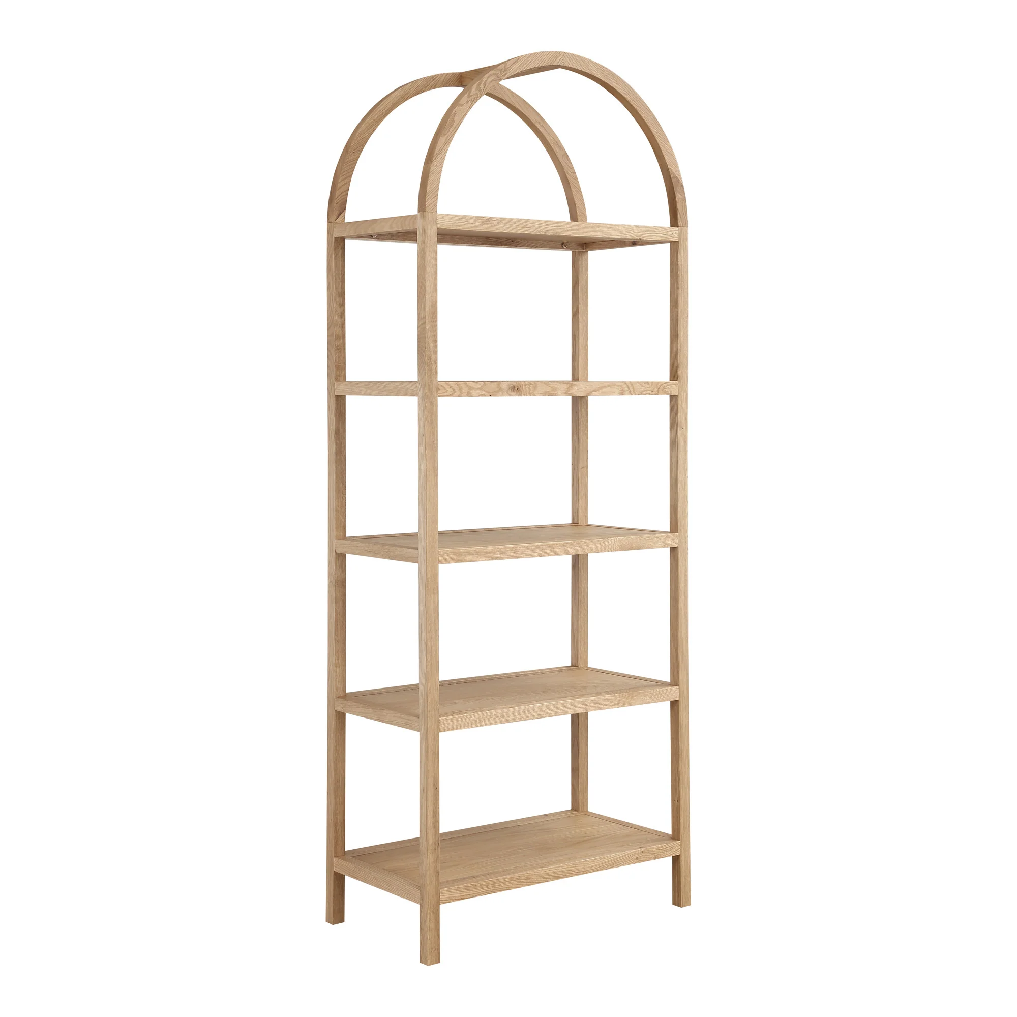 Natural Wood Five Tier Arched Top Bookcase By Homeroots - Image 2