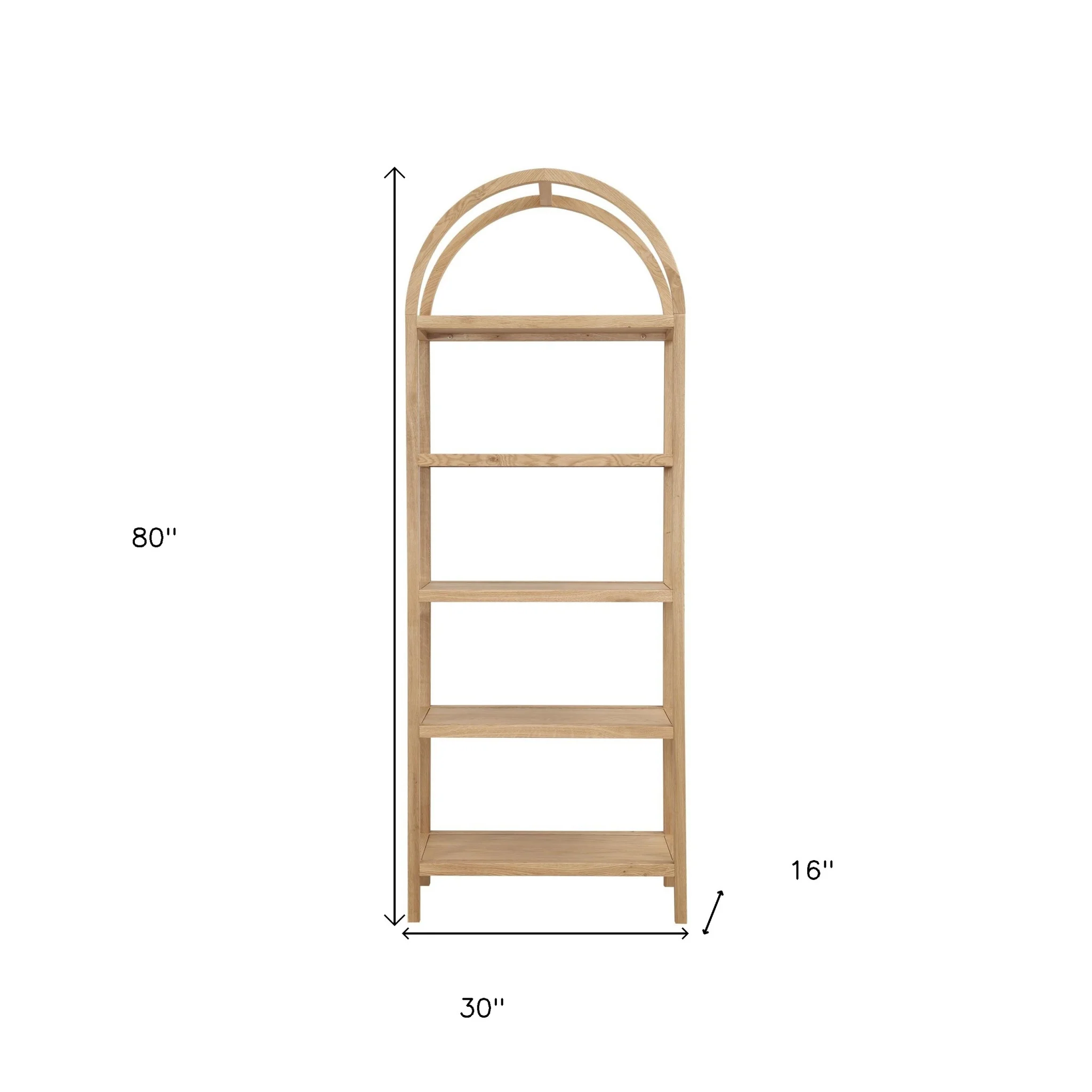 Natural Wood Five Tier Arched Top Bookcase By Homeroots - Image 4