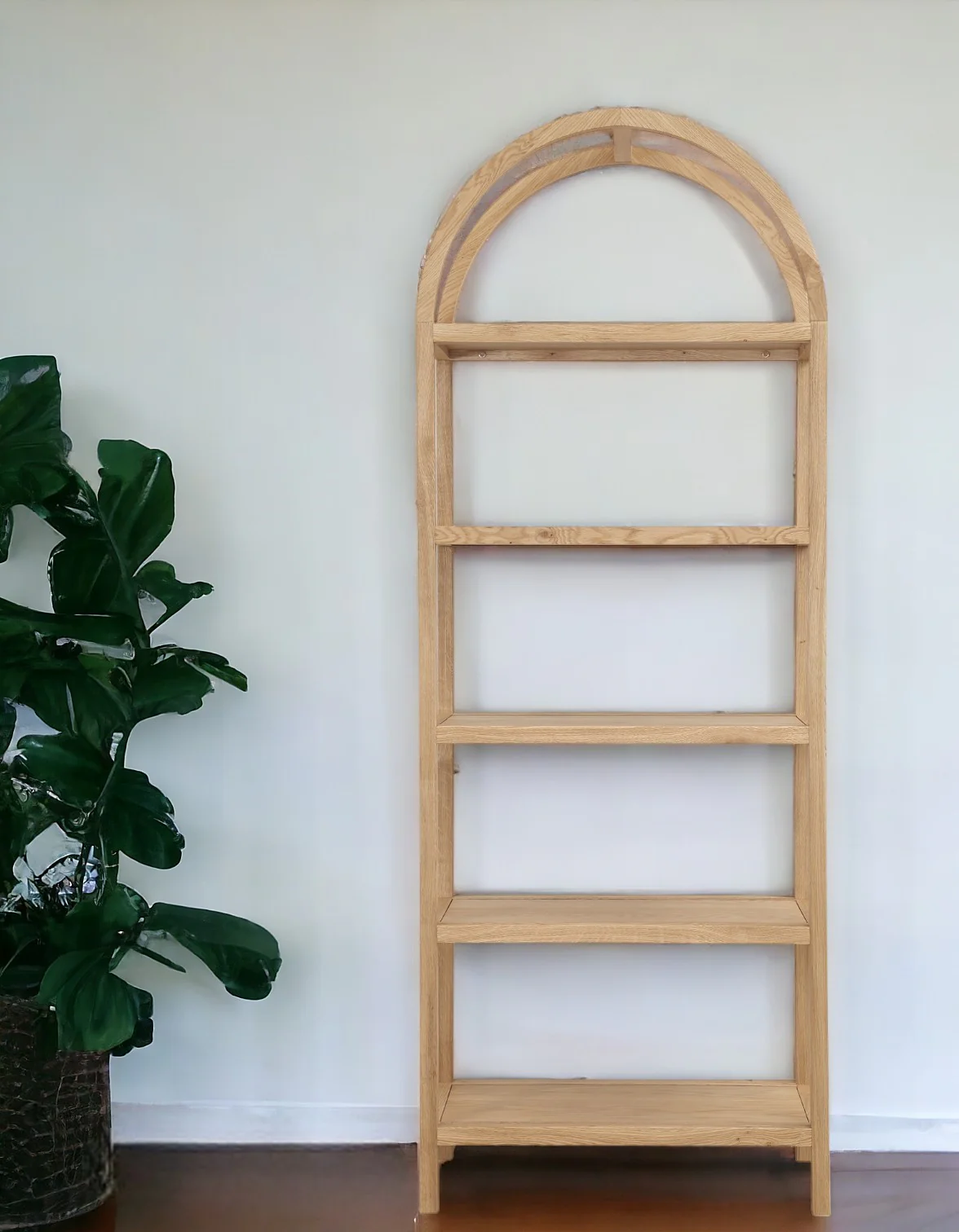 Natural Wood Five Tier Arched Top Bookcase By Homeroots - Image 5