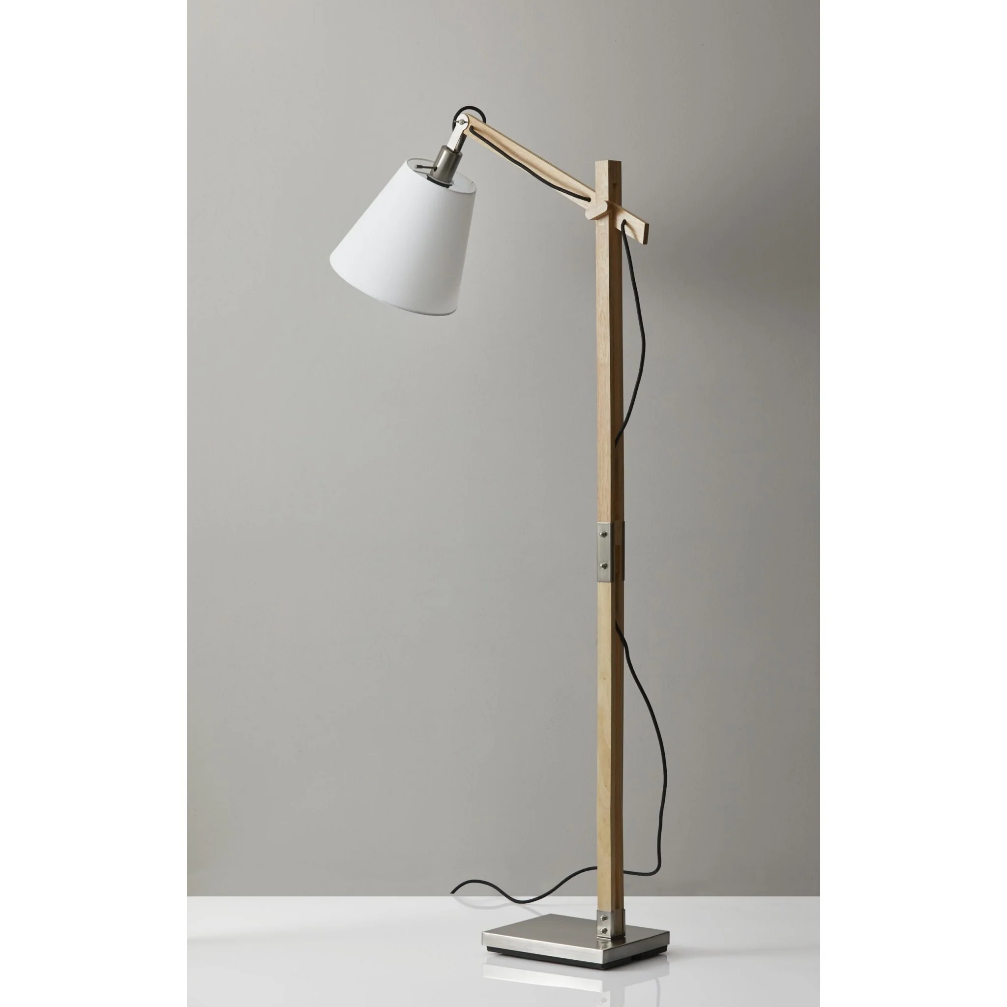 Natural Wood Floor Lamp with Adjustable Hinged Arm By Homeroots - Image 3