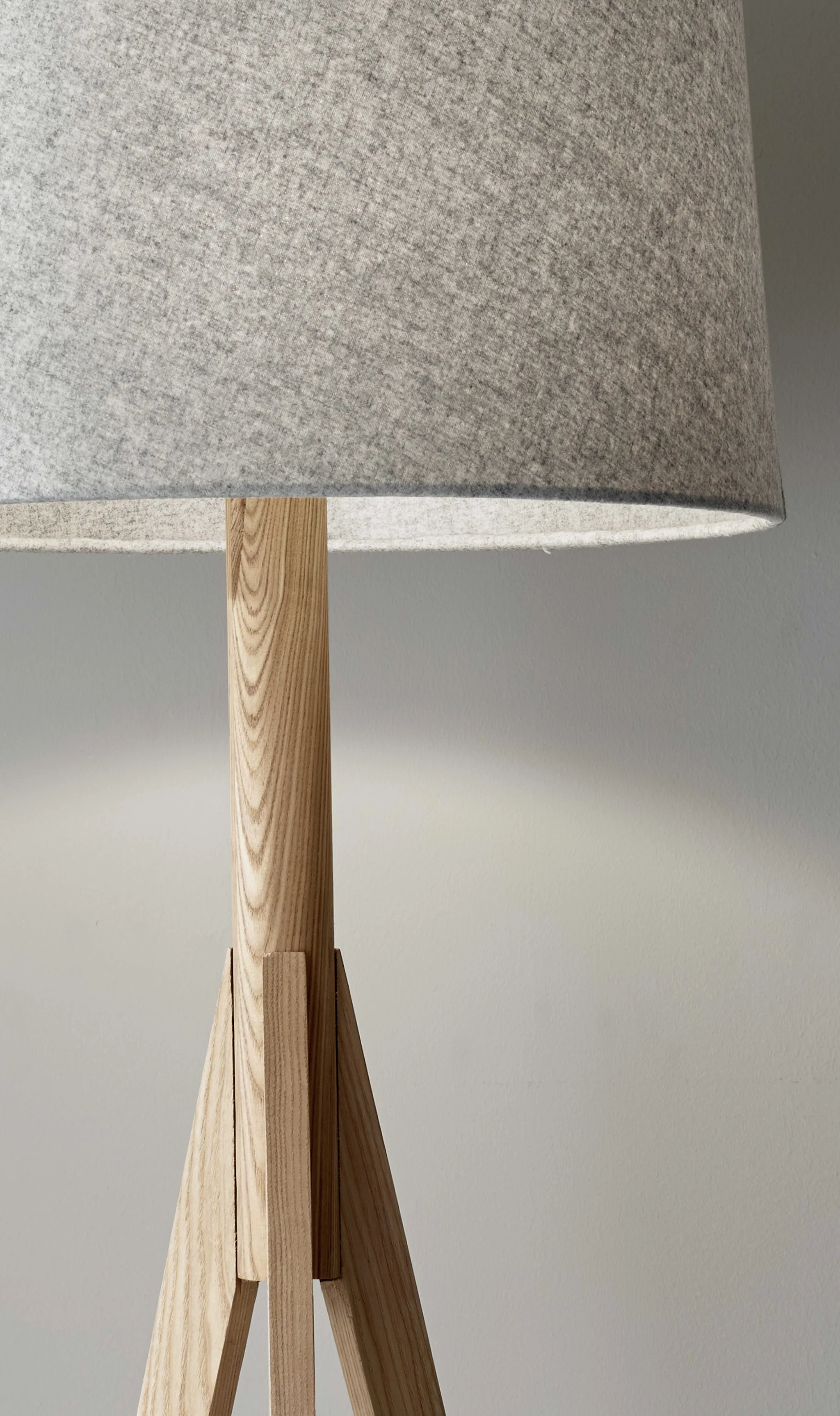 Natural Wood Floor Lamp with Tripod Base and Grey Felt Tapered Drum Shade By Homeroots - Image 2