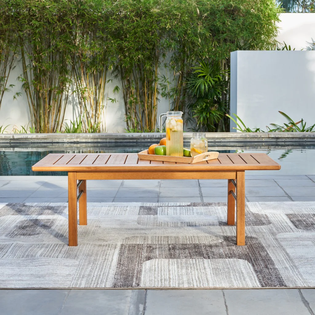 Natural Wood Metal Base Rectangular Coffee Table By Homeroots - Image 2
