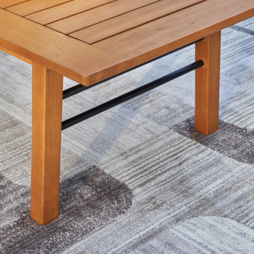 Natural Wood Metal Base Rectangular Coffee Table By Homeroots - Image 3