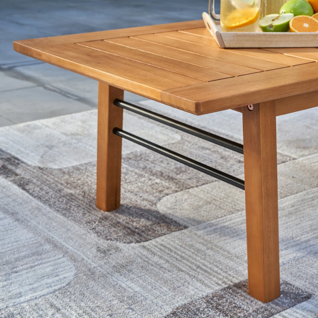 Natural Wood Metal Base Rectangular Coffee Table By Homeroots - Image 4
