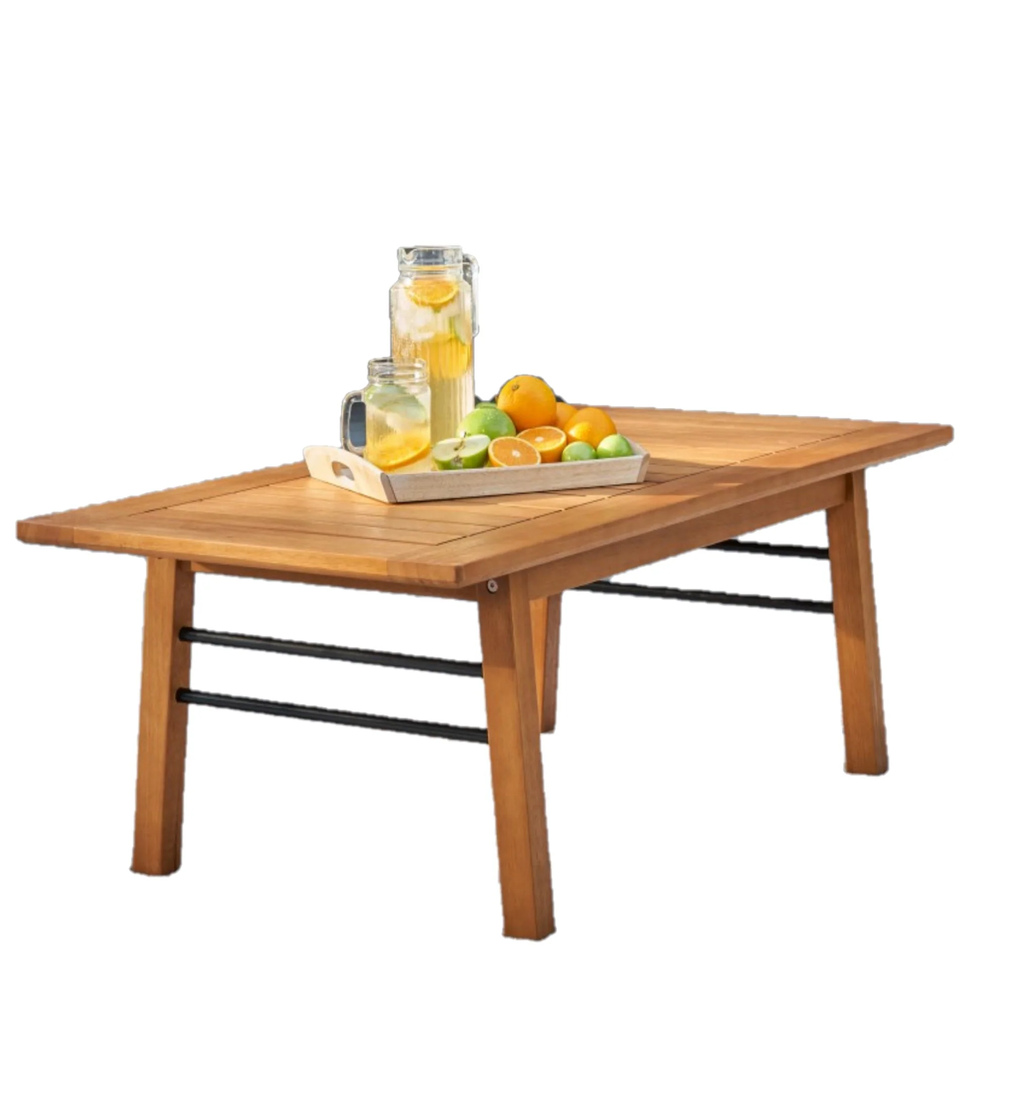 Natural Wood Metal Base Rectangular Coffee Table By Homeroots - Image 6