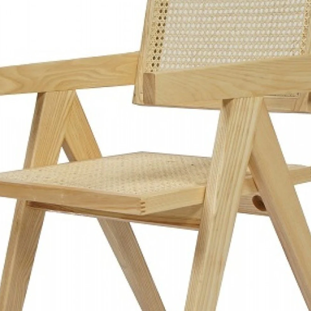Natural Wood Open Back Dining Arm Chair By Homeroots - Image 4