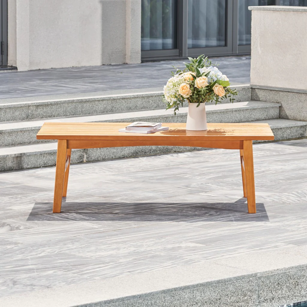 Natural Wood Outdoor Rectangular Coffee Table By Homeroots - Image 2