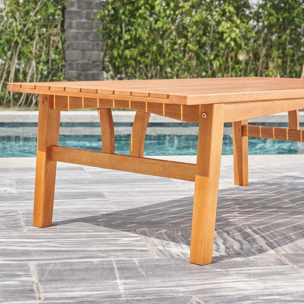 Natural Wood Outdoor Rectangular Coffee Table By Homeroots - Image 3