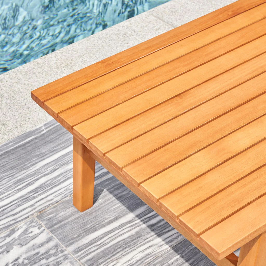 Natural Wood Outdoor Rectangular Coffee Table By Homeroots - Image 5