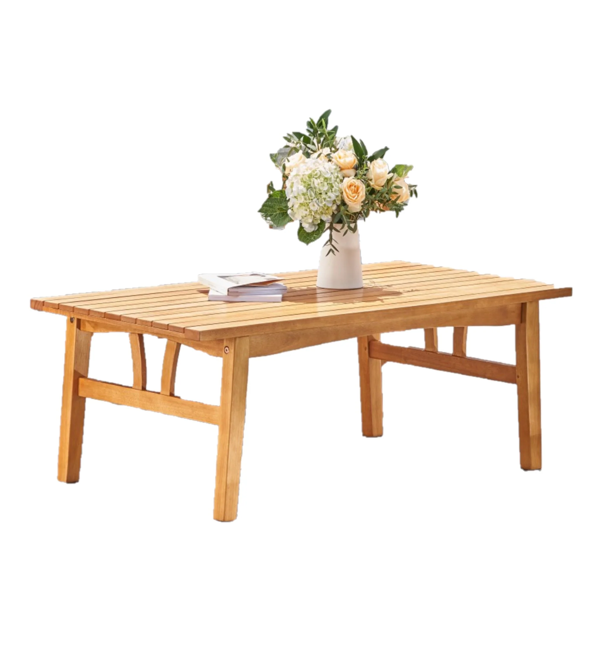 Natural Wood Outdoor Rectangular Coffee Table By Homeroots - Image 7