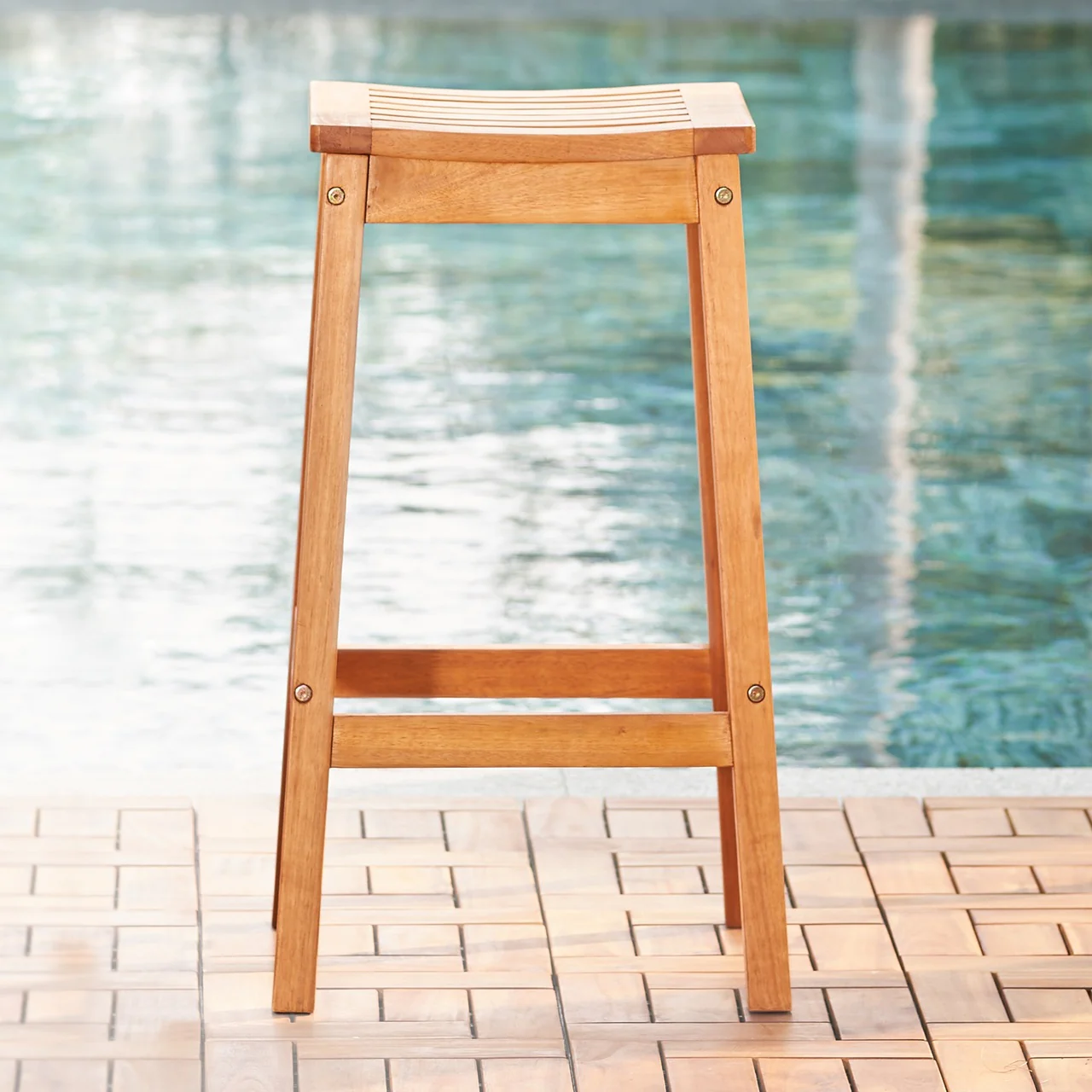 Natural Wood Patio Dining Stool By Homeroots - Image 3