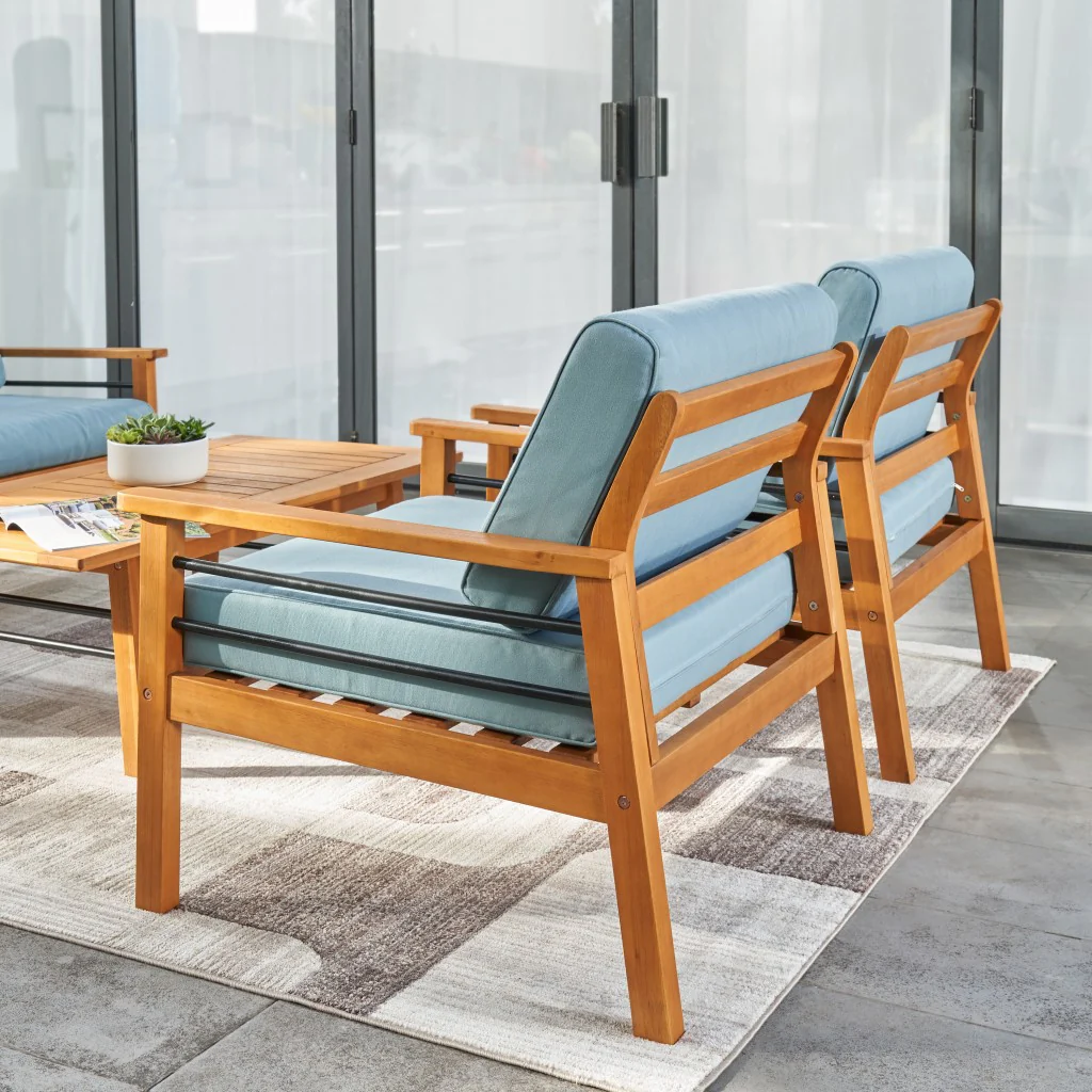 Natural Wood Sofa Chair with Metal Supports By Homeroots - Image 2