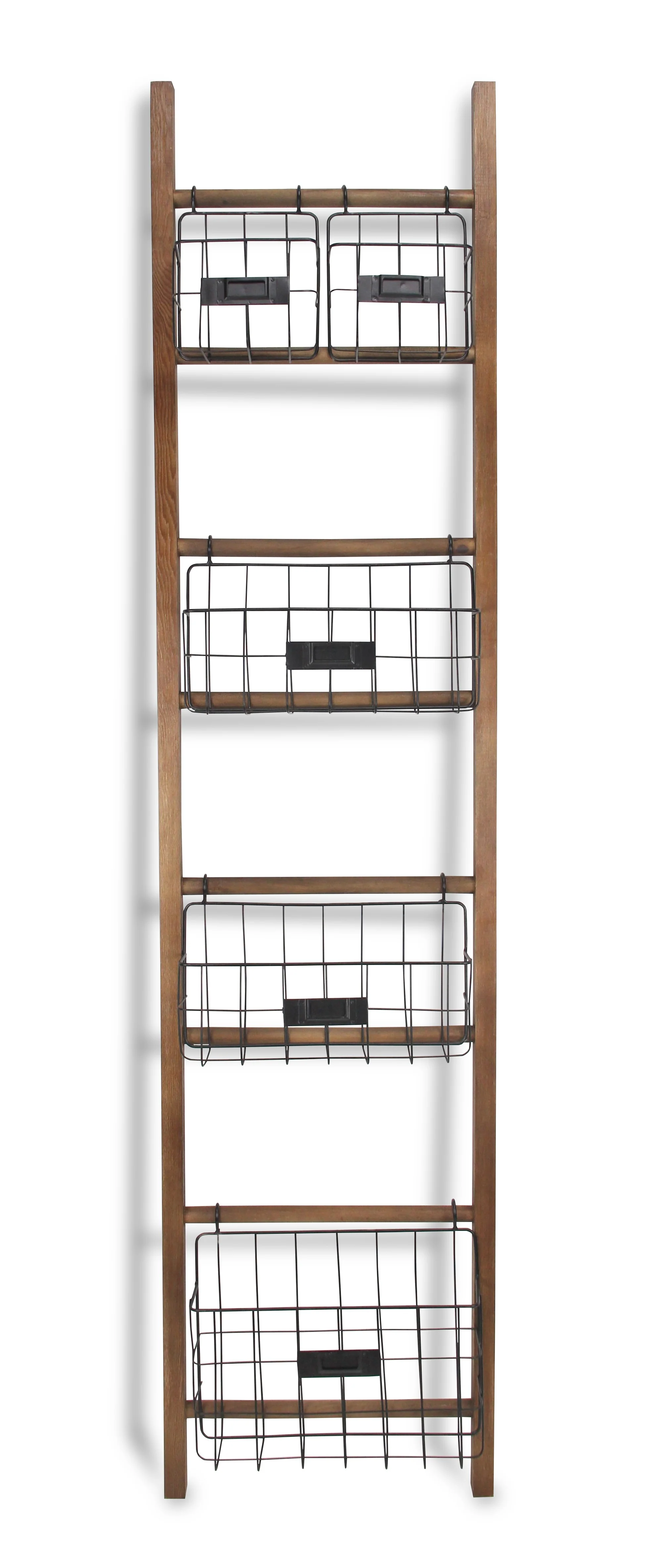 Natural Wood Storage Shelf with 5 Baskets By Homeroots - Image 3