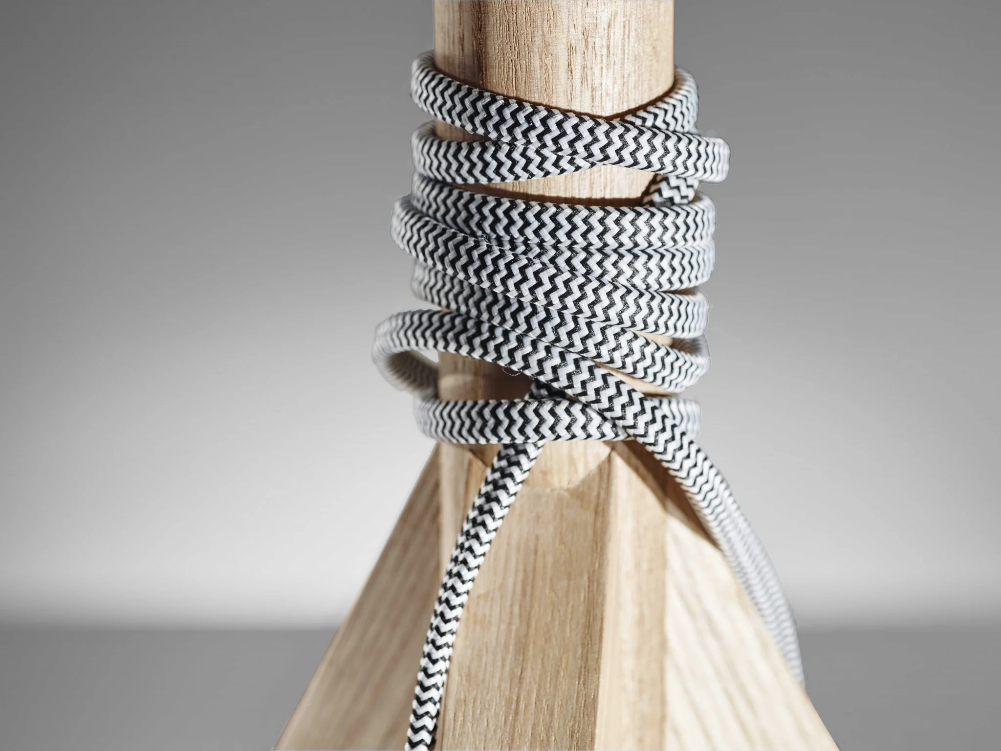 Natural Wood Tripod Base with Grey Felt Tapered Drum Shade Table Lamp By Homeroots - Image 2