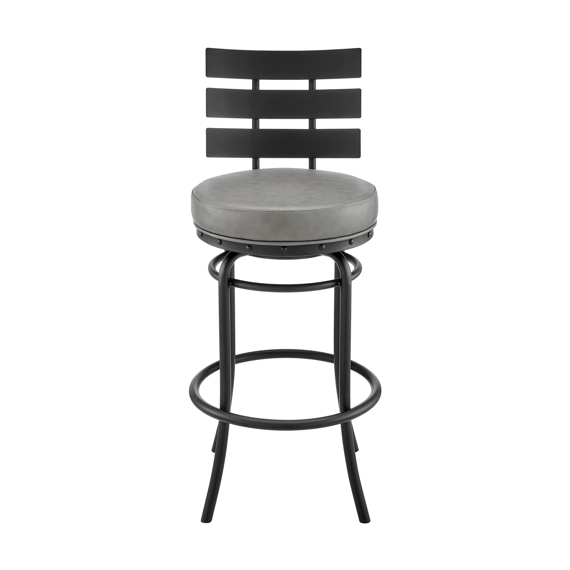 Natya Swivel Counter or Bar Stool in Black Finish with Grey Faux Leather By Armen Living - Image 3