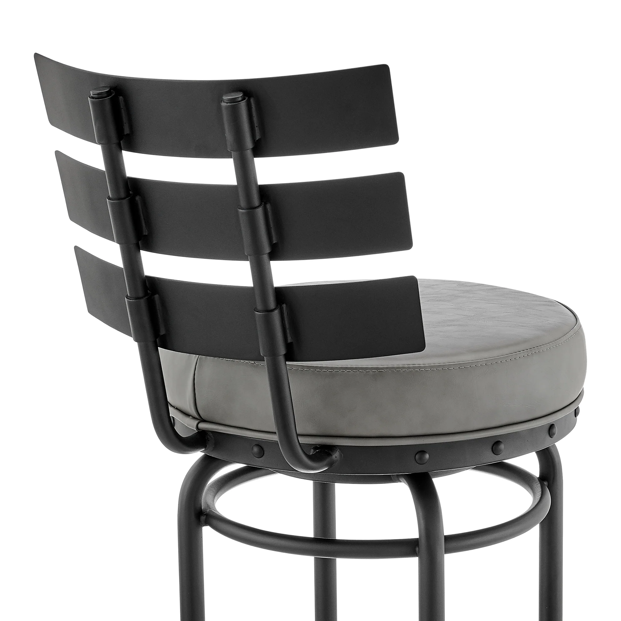 Natya Swivel Counter or Bar Stool in Black Finish with Grey Faux Leather By Armen Living - Image 10